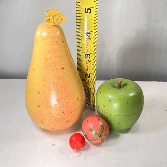 Vintage Wood Hand Painted Nesting Fruit Set Pear Apple Strawberry Cherry - Picture 3 of 15
